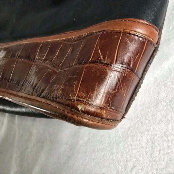 Brighton 90s Medium Brown Black Shoulder Tote Bag Purse 852249 Minimalist Mature - Picture 12 of 14